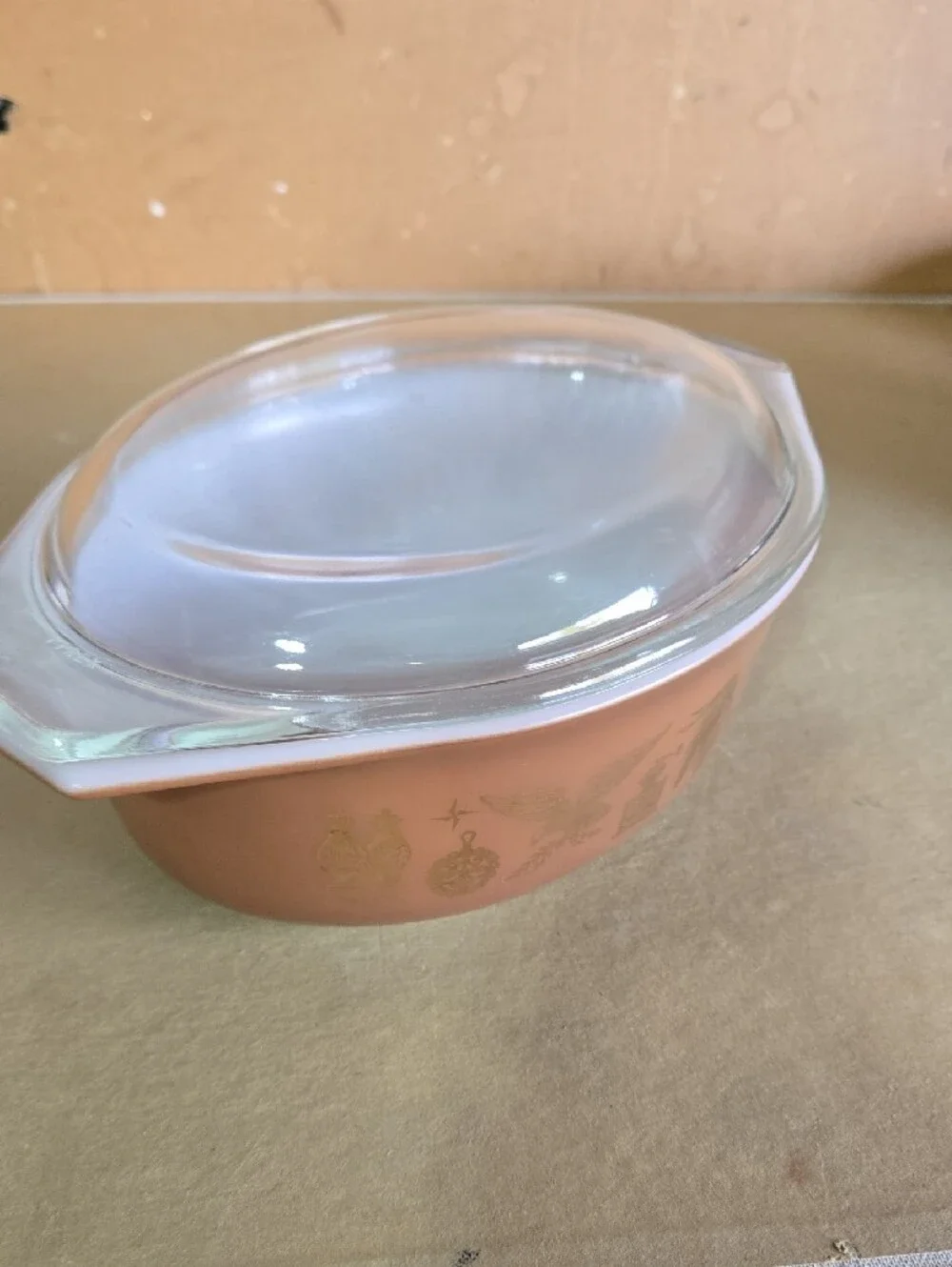 Pyrex Brown and White Round Casserole with Floral Band